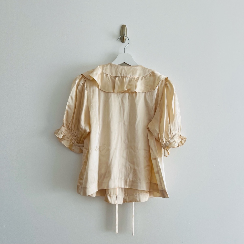 Doen Kelela Silk Charmeuse Blouse Cream Ruffle Puff Sleeve Romantic Size S - Picture 10 of 10